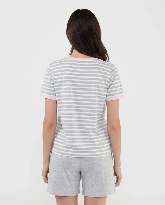 Pijama mujer corto manga corta rayas gris