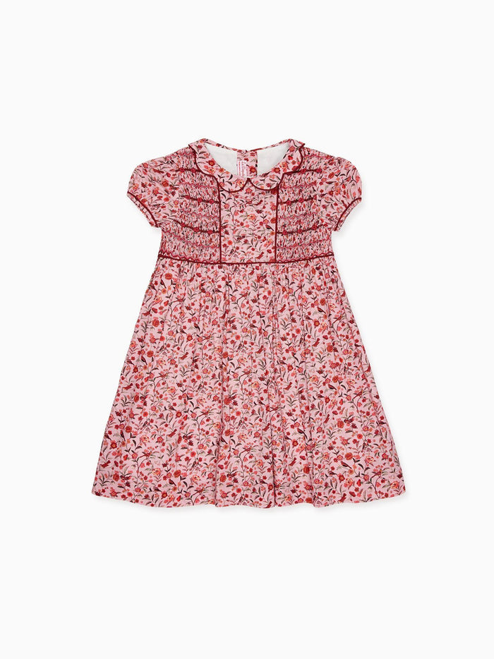 Pink Bird Floral Scarlett Girl Hand-Smocked Dress