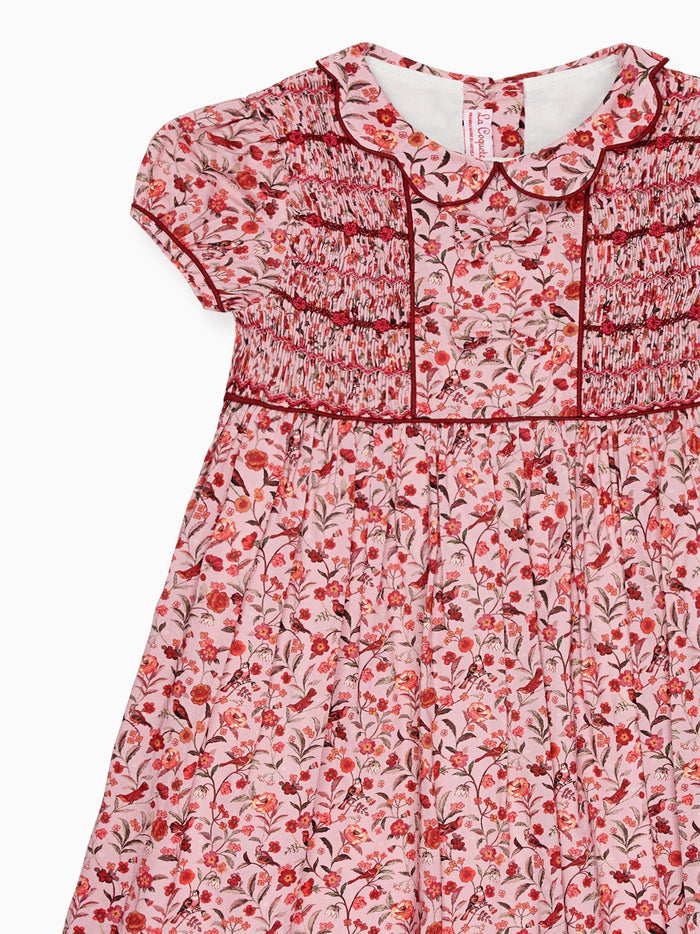 Pink Bird Floral Scarlett Girl Hand-Smocked Dress