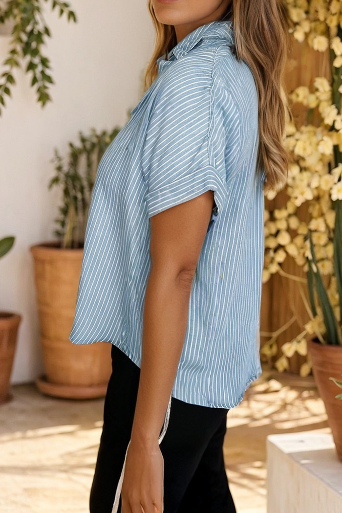 Pinstripe Denim Short Sleeve Shirt