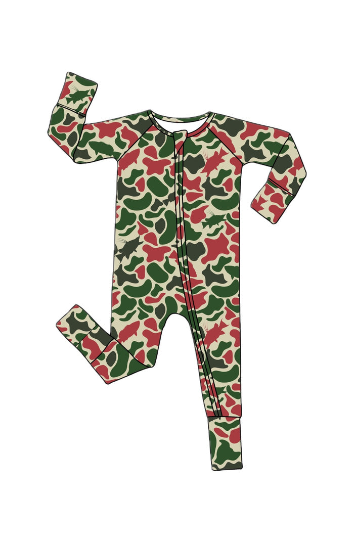*PREORDER*  Hogfish & Grouper Christmas Camo- Bamboo Zippy Sleeper Pajamas
