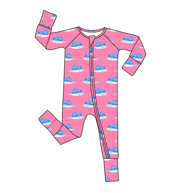 *PREORDER* Pink Sailfish - Bamboo Zippy Sleeper Pajamas