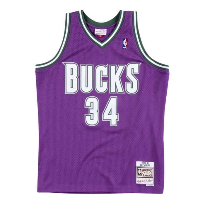 Ray Allen #34 Milwaukee Bucks Mitchell & Ness 2001-02 Hardwood Classic Swingman Jersey - Purple