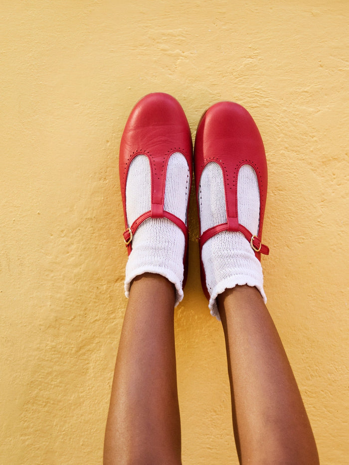 Red Leather Girl T-Bar Shoes