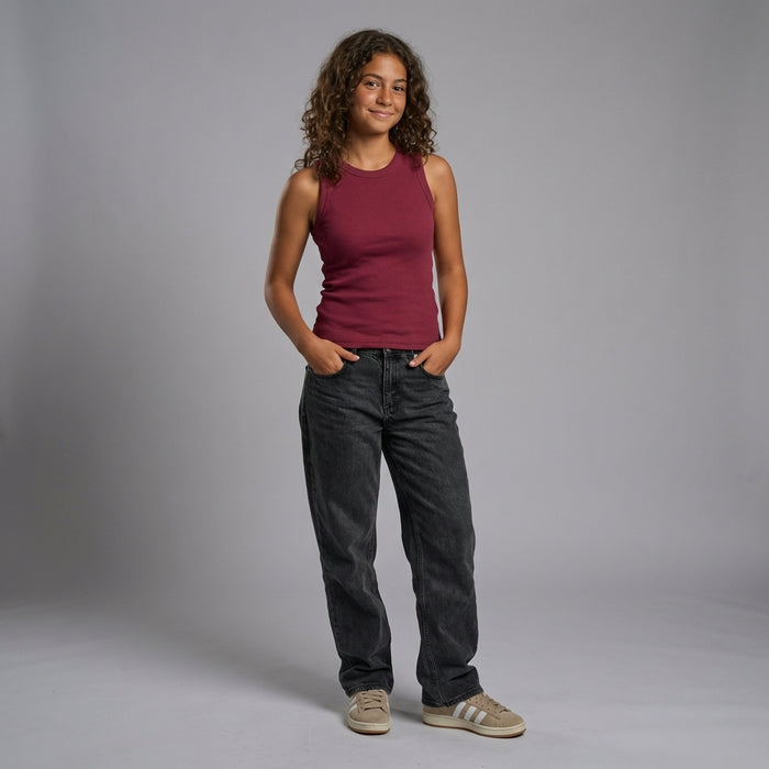Ribbed Cotton Tank Top-Plain Burgundy-BUNDLE OFFER!!
