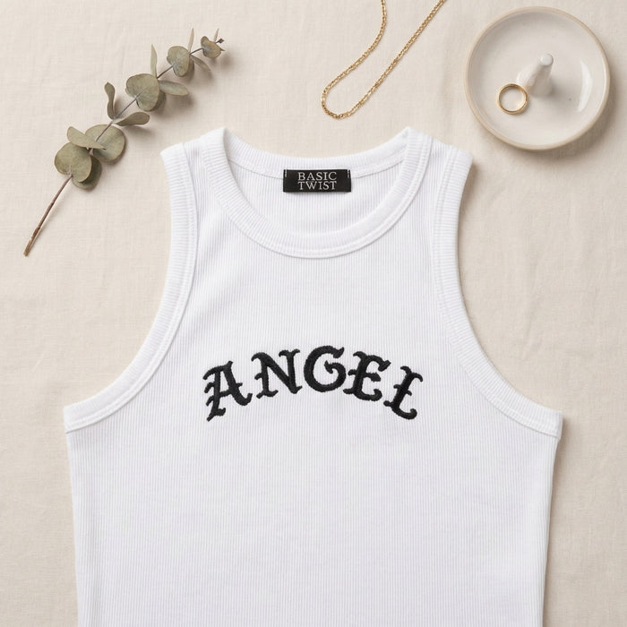 Ribbed Cotton Tank Top-White - ANGEL