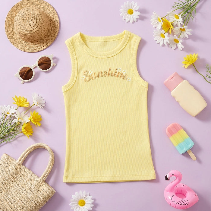 Ribbed Cotton Tank Top-Yellow Sunshine