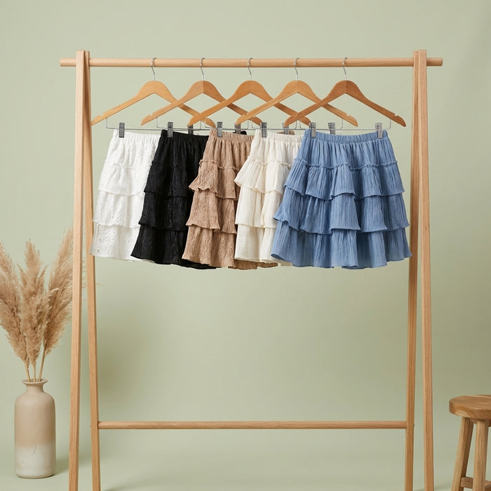 Ruffle Skirt-White-Cotton Broderie Anglaise