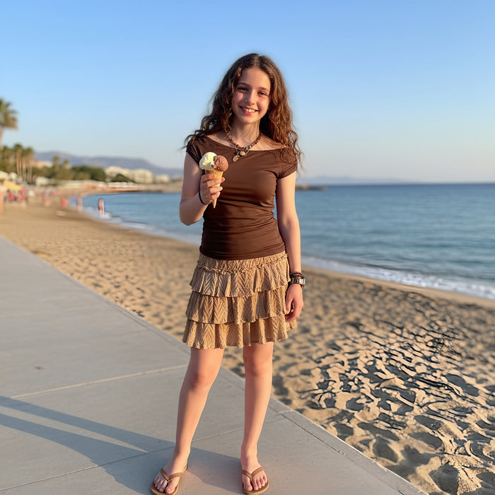 Ruffled Skirt-Golden Beige