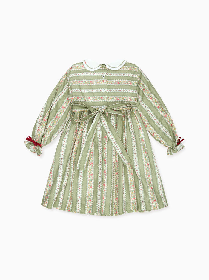 Sage Green Floral Stripe Provenza Girl Dress