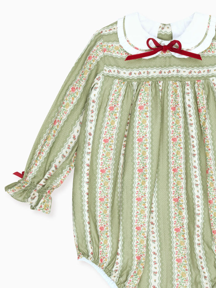 Sage Green Floral Stripe Senna Baby Girl Romper