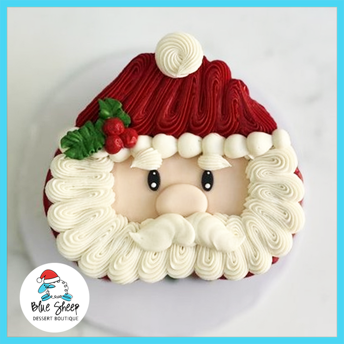 Santa-themed ice cream cake with vanilla ice cream, chocolate ice cream, and cake crunchies from Blue Sheep Bake Shop in Somerville, NJ