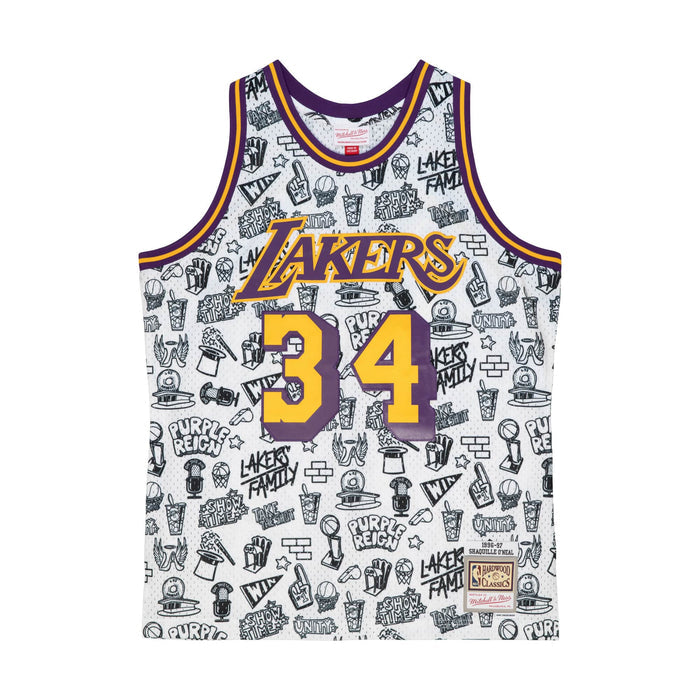 Shaquille O'Neal #34 Los Angeles Lakers Mitchell & Ness Doodle 1996-97 Swingman White Jersey