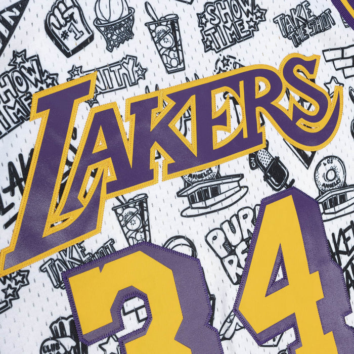Shaquille O'Neal #34 Los Angeles Lakers Mitchell & Ness Doodle 1996-97 Swingman White Jersey