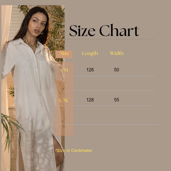 Shirt Dress- Beige & White Stripes-(Size L/Xl)