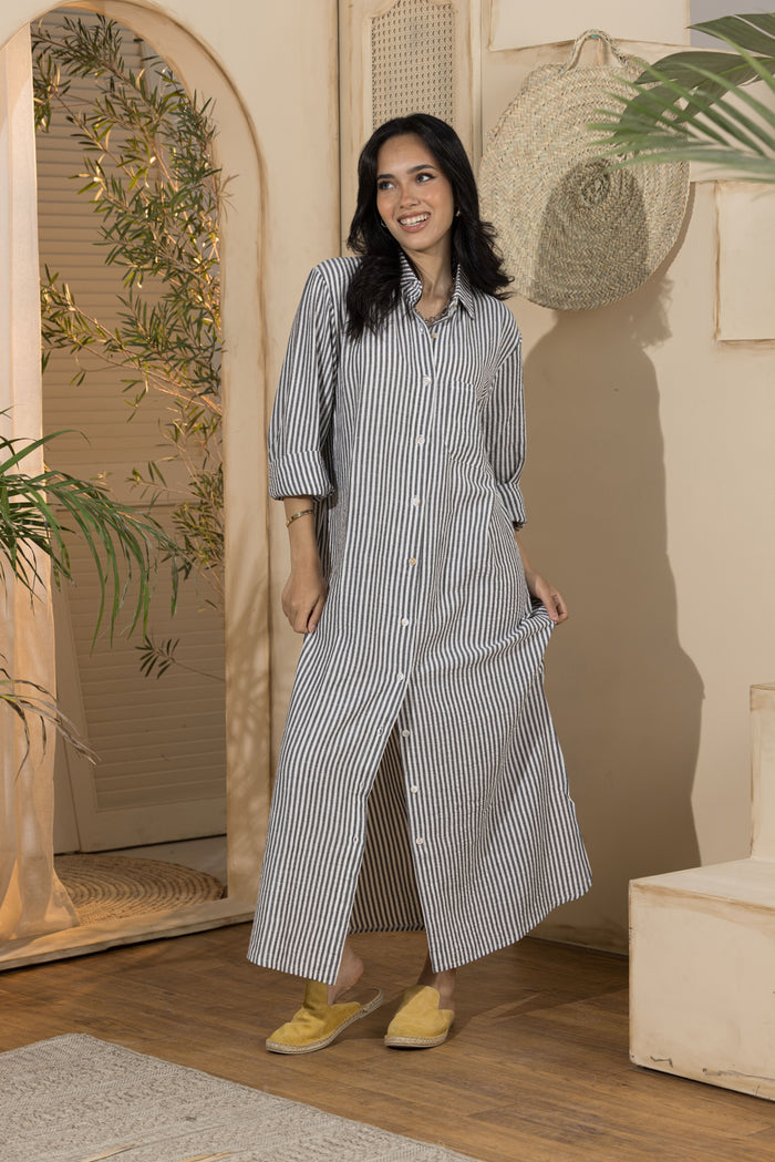 Shirt Dress- Black & White Stripes-(SizeL/Xl)