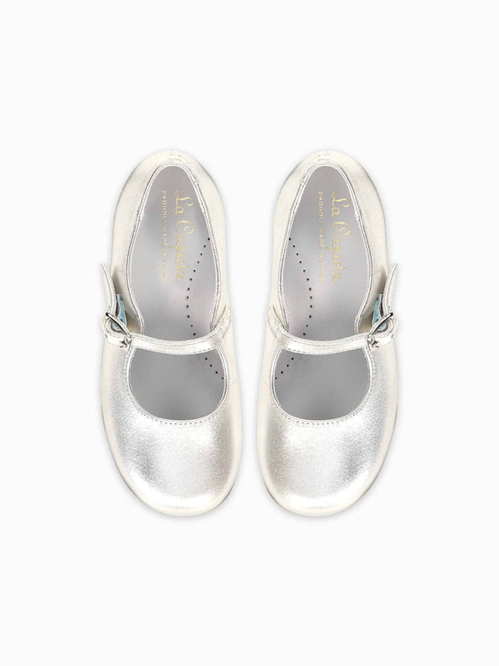 Silver Leather Girl Mary Jane Shoes