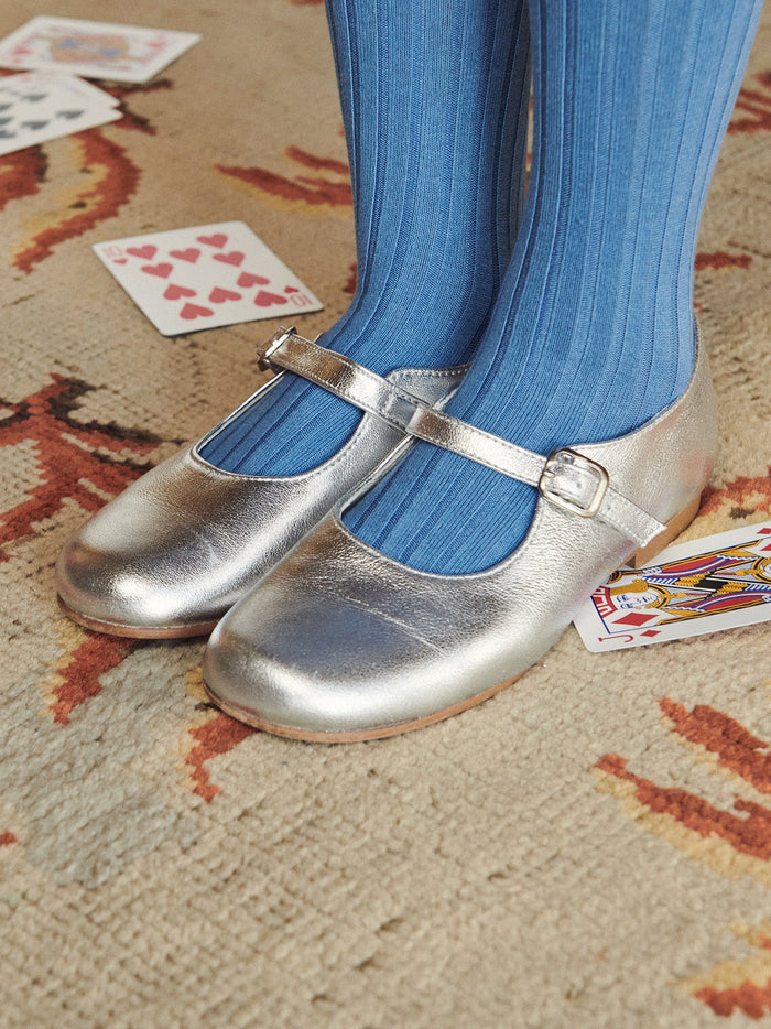 Silver Leather Girl Mary Jane Shoes