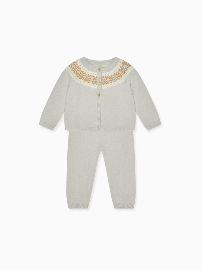 Soft Grey Dulce Cashmere Fair Isle Baby Knitted Set