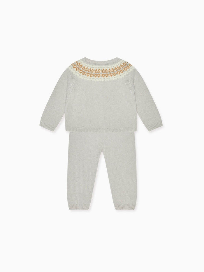 Soft Grey Dulce Cashmere Fair Isle Baby Knitted Set