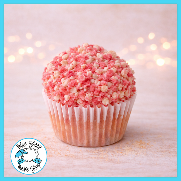 Strawberry crumble cupcake with strawberry buttercream from Blue Sheep Bake Shop in Somerville NJ