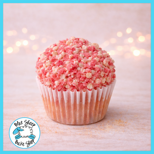 Strawberry crumble cupcake with strawberry buttercream from Blue Sheep Bake Shop in Somerville NJ