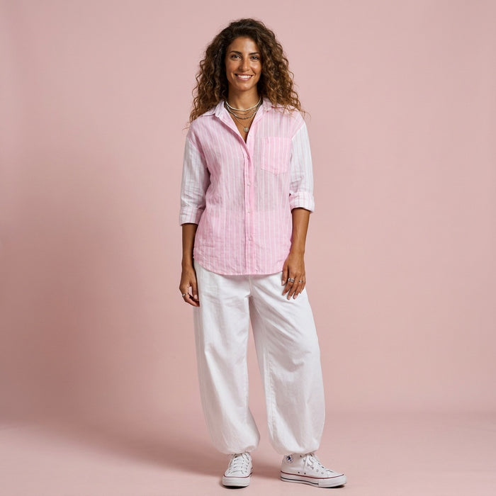 Stripey 100% Crisp Cotton Shirt-Pale Pink