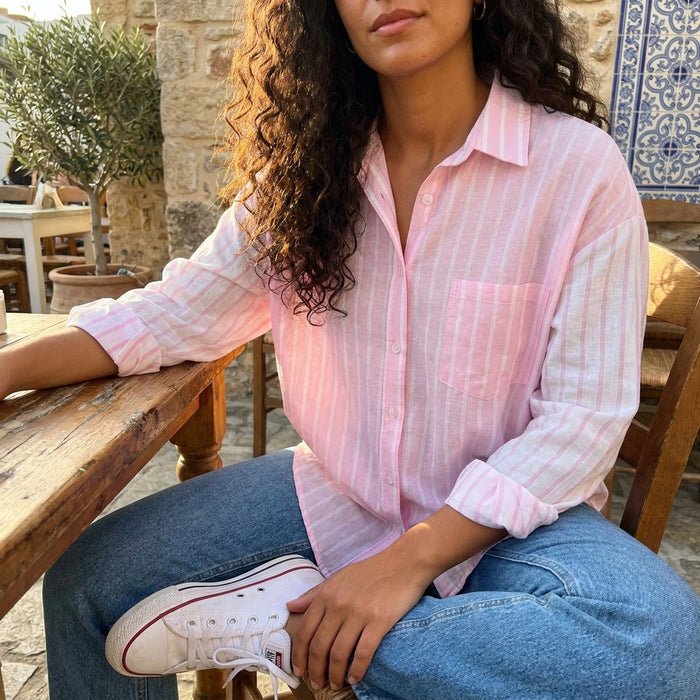 Stripey 100% Crisp Cotton Shirt-Pale Pink