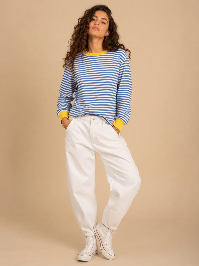Stripey Summer Long Sleeved Tshirt-Blue & Yellow