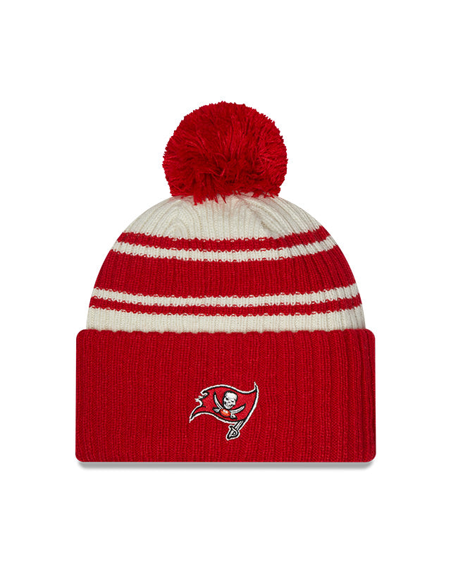 Tampa Bay Buccaneers New Era 2022 Sideline - Sport Cuffed Pom Knit Hat - Cream/Red