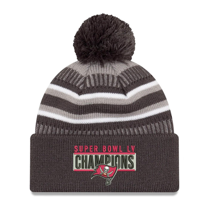 Tampa Bay Buccaneers New Era Super Bowl LV Champions - Parade Pom Cuffed Knit Hat