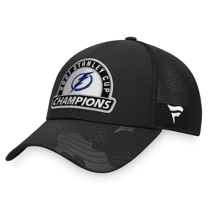 Tampa Bay Lightning Fanatics Branded Black Trucker Mesh 2021 Stanley Cup Champions - Locker Room Adjustable Hat