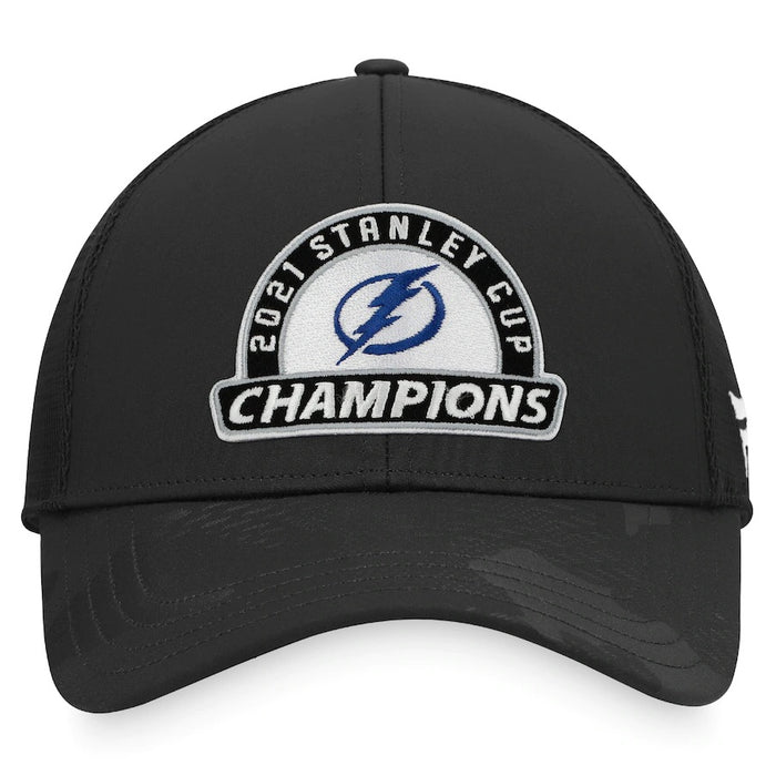 Tampa Bay Lightning Fanatics Branded Black Trucker Mesh 2021 Stanley Cup Champions - Locker Room Adjustable Hat