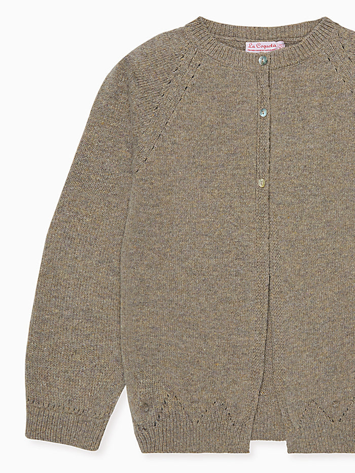 Taupe Alvira Merino Girl Cardigan