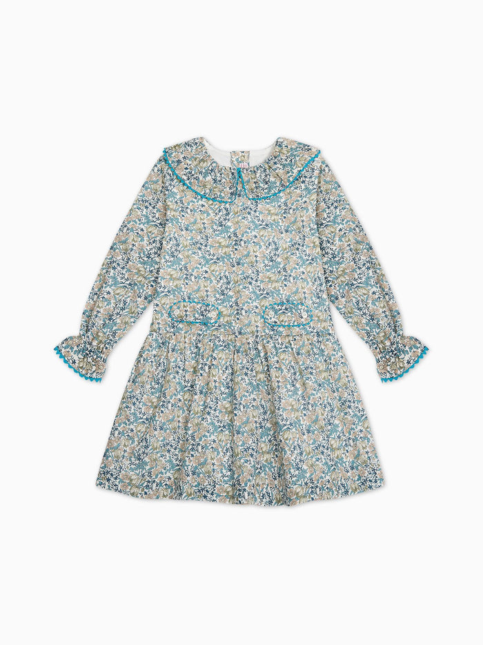 Teal Floral Tessa Liberty Girl Drop Waist Dress