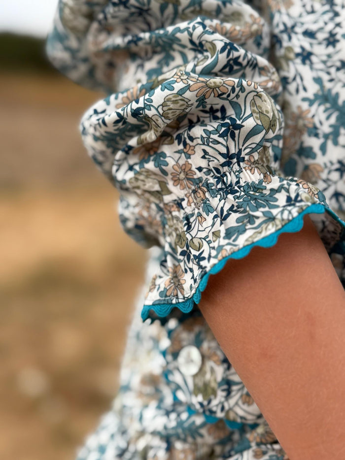 Teal Floral Tessa Liberty Girl Drop Waist Dress