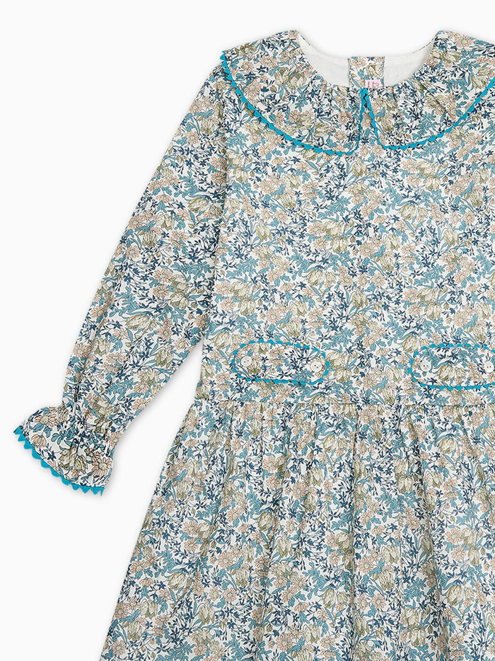 Teal Floral Tessa Liberty Girl Drop Waist Dress