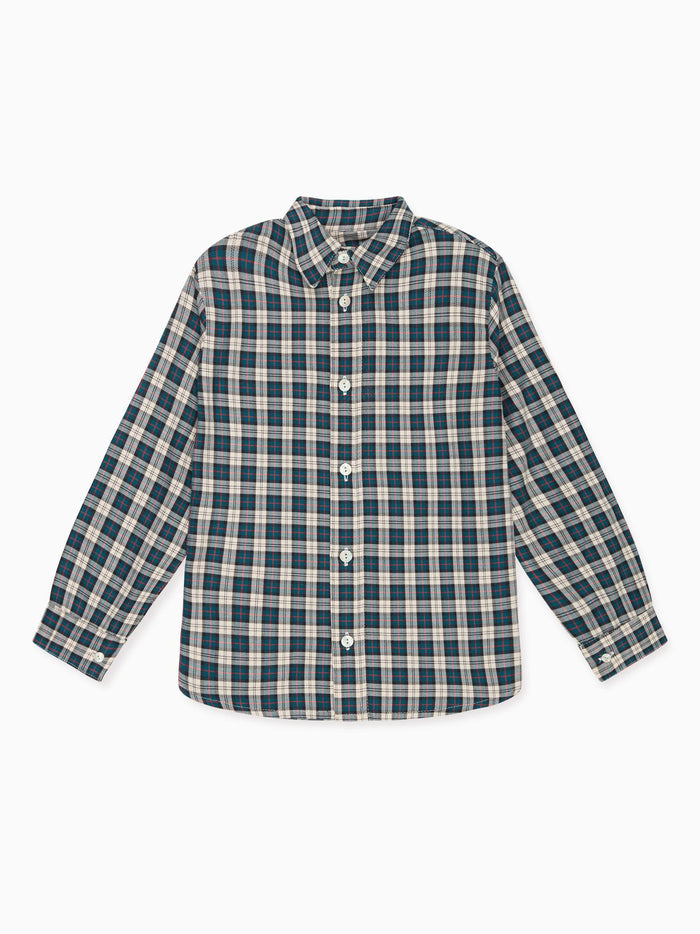 Teal Tartan Nico Long Sleeve Boy Shirt