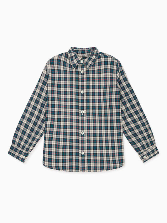 Teal Tartan Nico Long Sleeve Boy Shirt
