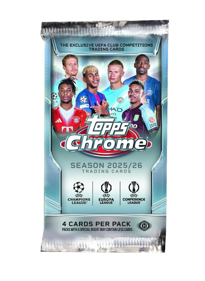 Topps Chrome 2025/26 UEFA Club Competitions Official Trading Cards - 4 Card per pack