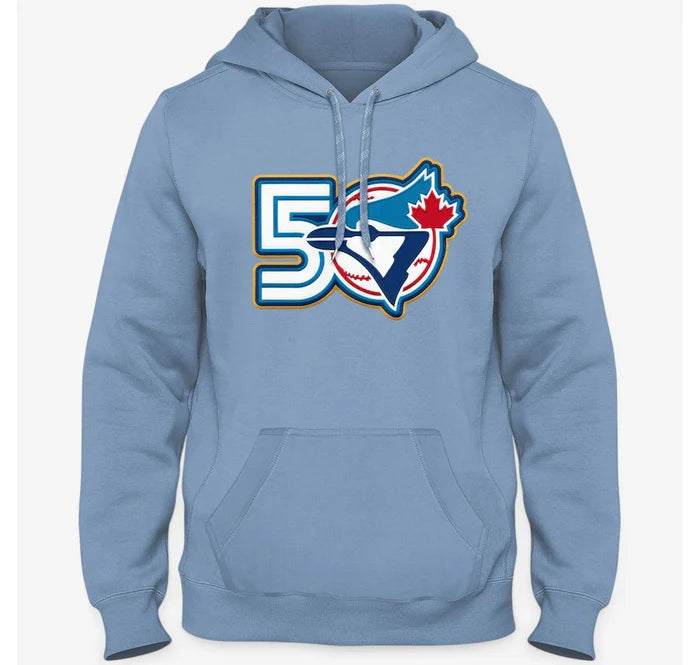 Toronto Blue Jays MLB Express Twill 50th Season Anniversary Logo Hoodie - Light Blue
