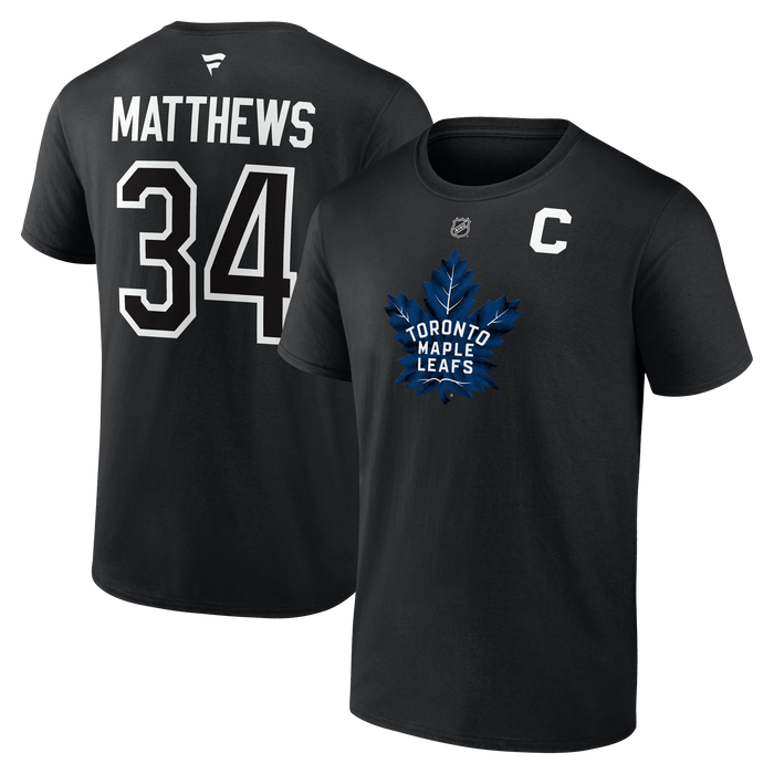 Toronto Maple Leafs Auston Matthews #34 Fanatics Name and Number with "C" T-Shirt -Black