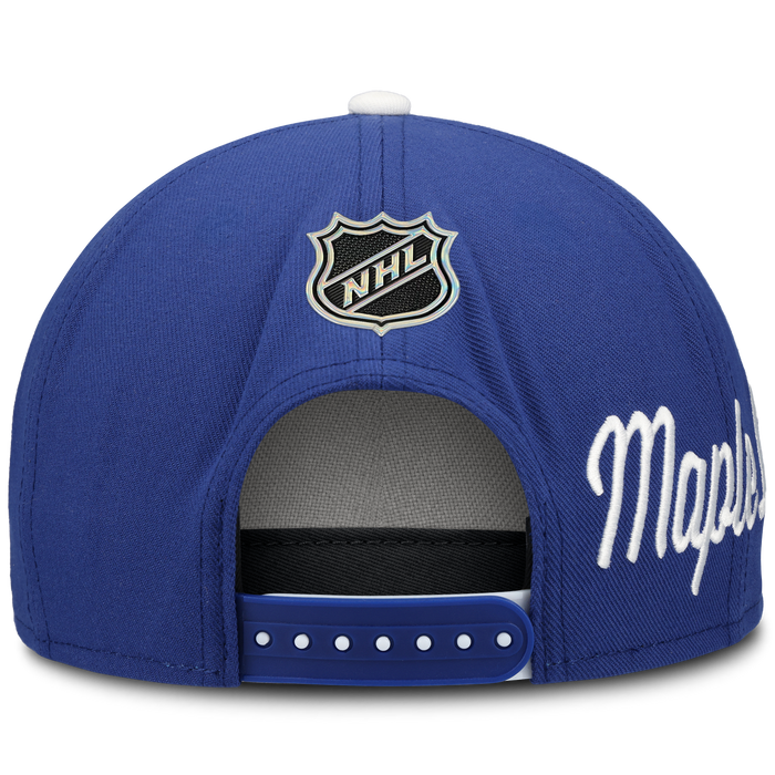 Toronto Maple Leafs Fanatics Authentic Pro 2026 Draft Alt 2 Flatbrim Snap Back Hat - White/Blue