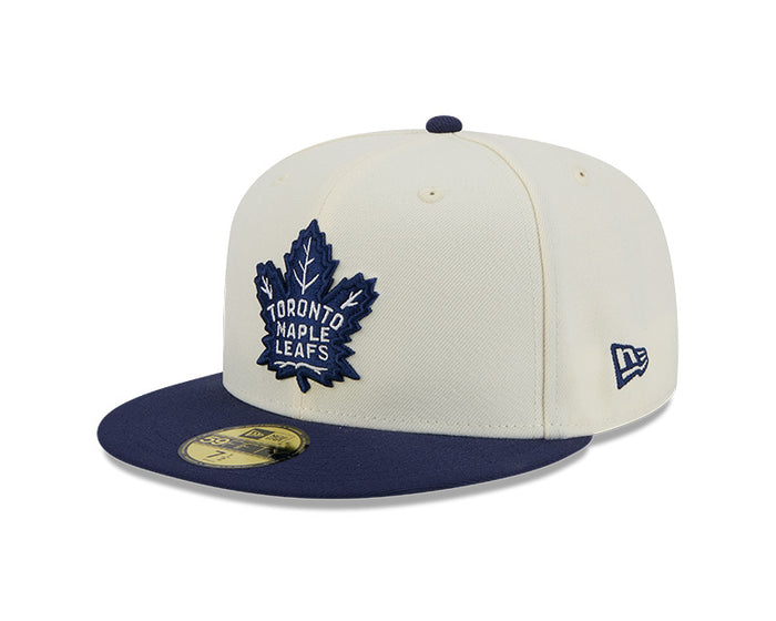 Toronto Maple Leafs New Era Basic Chrome 2-tone 59FIFTY Fitted Hat - Cream/Navy