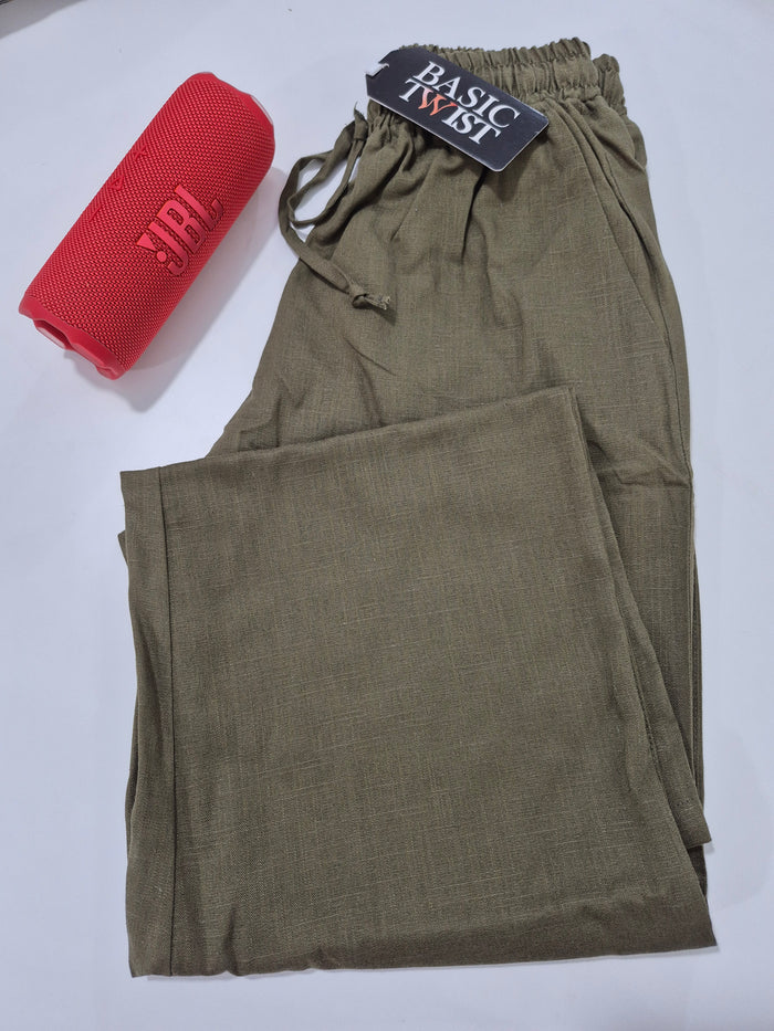 Trousers-Women's Linen Wide Leg Pants-Khaki