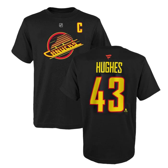 Vancouver Canucks Quinn Hughes #43 "C" Fanatics T-Shirt - Black