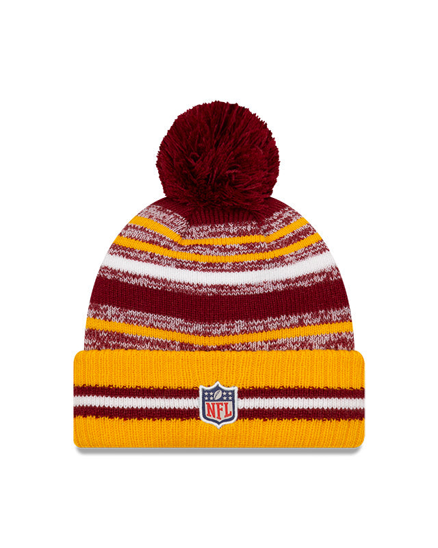 Washington W Football Team New Era 2021 NFL Sideline - Sport Official Pom Cuffed Knit Hat - Gold/Burgundy