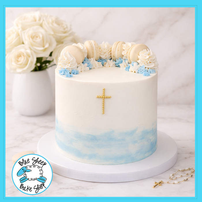 blue watercolor first holy communion cake somerville nj blue sheep bake shop