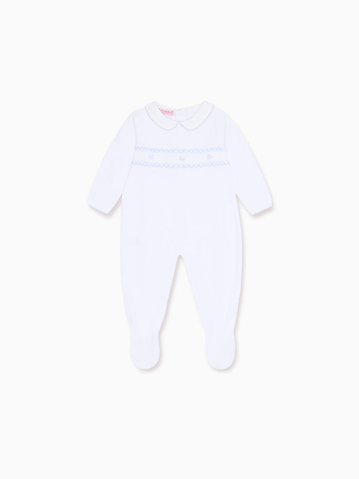 White Angel Baby Hand-Smocked Sleepsuit