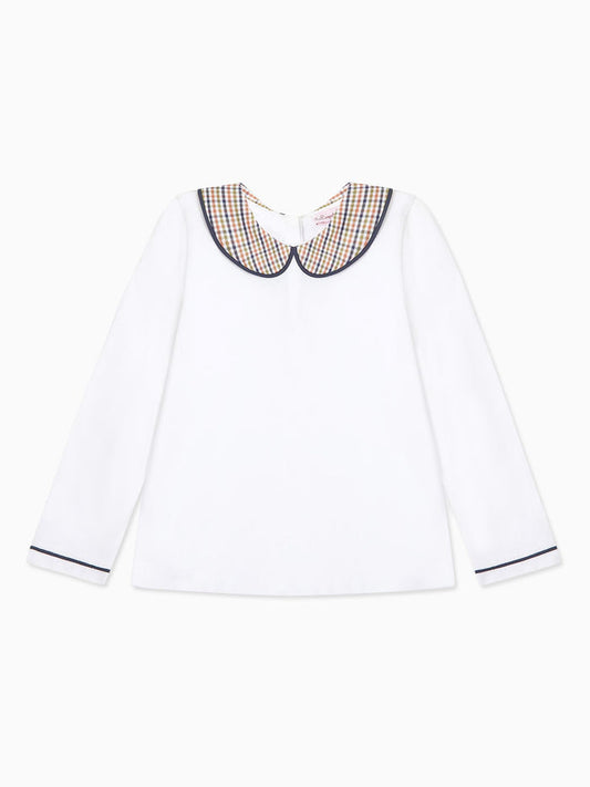 White & Green Check Romo Long Sleeve Baby Top